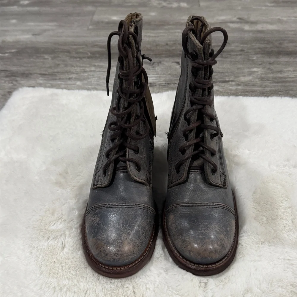 BED|STU Distressed Gray Leather Heeled Boots - Picture 9 of 13